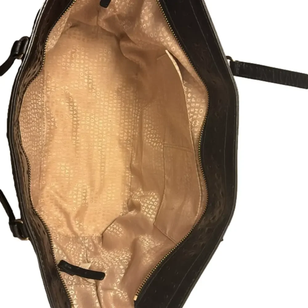 KATE SPADE ♠️ Harmony Valencia Road Black Leather Tote Ostrich Embossed bow